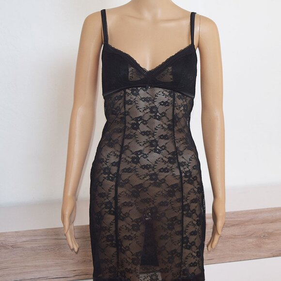 Intimissimi Sensual Stretch Lace Chemise With Padded Cups / Black Slip - Picture 3 of 12